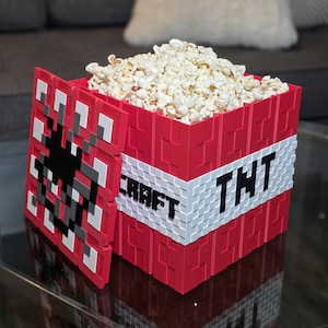 Seau de pop-corn TNT inspiré de Minecraft, boîte à collations film imprimée en 3D, cadeau drôle pour gamer, porte-collation explosif, décoration de bureau