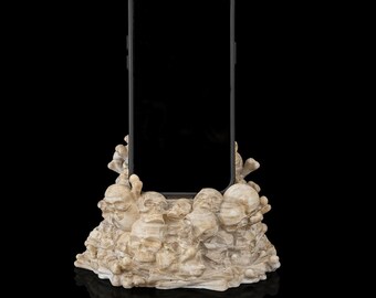 Gothic Skull Phone Holder Stand, 3D Printed Bone Pile Desk Dock, Spooky Halloween Decor, Horror Gift, Dark Aesthetic Phone Rest