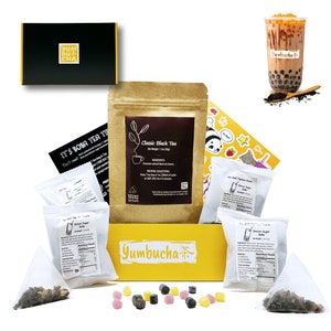 Everyday Boba Tea Kit (10 drinks): DIY Bubble Tea Kit with Boba (Brown Sugar Flavor) & Loose Leaf Teabags (Oolong Black or Green)