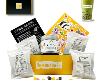 Matcha Boba Tea Kit (10 drinks): DIY Bubble Tea Kit with Boba (Brown Sugar Flavor) & Premium Matcha Green Tea Powder