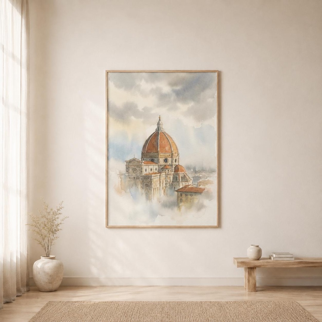 framed-florence-duomo-print-italy-watercolor-poster-cathedral-wall