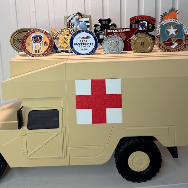 M988 MEDEVAC HMMWV Coin Holder | 3D Printed Military Ambulance Display