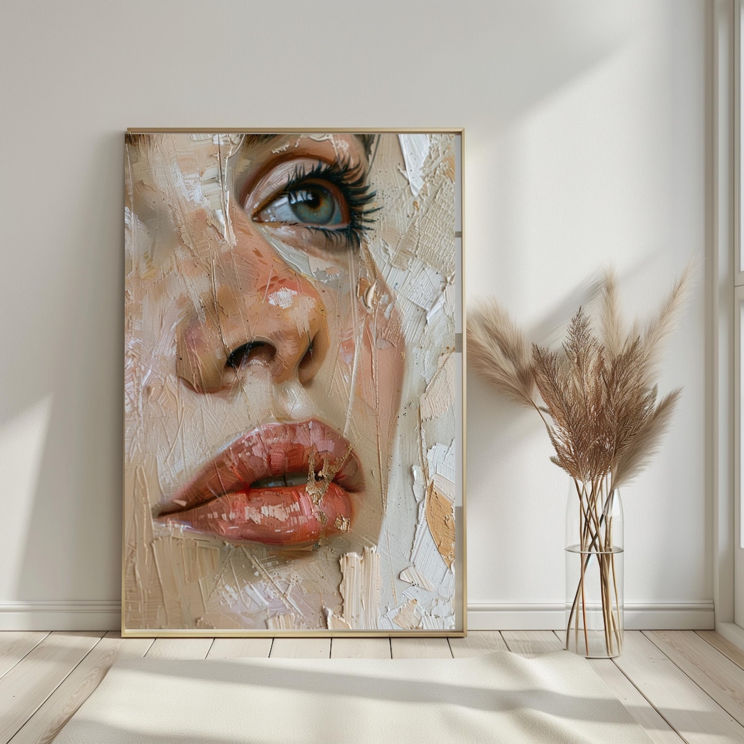 Abstract Woman Face Wall Art, Neutral Feminine Portrait Print, Modern ...