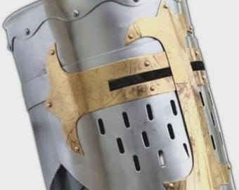 Średniowieczna zbroja, hełm rycerza templariusza, rozmiar dla dorosłych, w pełni nadający się do noszenia kostium na Halloween