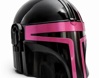 Premium Mandalorian Inspired Helmet – Glossy Black with Electric Blue Visor Frame