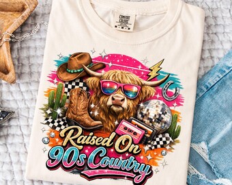 Criada en los 90, vaquera retro country PNG, diseño gráfico western neón, descarga digital
