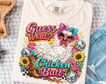 Adivina qué: Trasero de pollo PNG, diseño gráfico de humor animal divertido, descarga digital