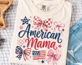 Tipografía patriótica moderna pintada a mano en formato PNG, diseño gráfico de American Mama, descarga digital.