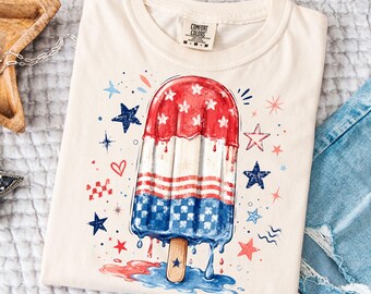 Paleta de helado patriótica PNG, diseño gráfico de acuarela pintado a mano, descarga digital