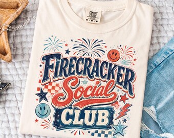 Tipografía retro PNG del Firecracker Social Club, diseño gráfico patriótico del 4 de julio, descarga digital