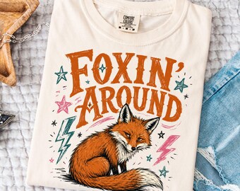 Foxin Around PNG, Zorro lindo PNG, Bosque retro PNG, Diseño de sublimación moderno