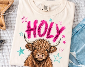 Vaca Santa PNG, PNG de moda, Vaca de las Tierras Altas divertida PNG, PNG de frase pegadiza para sublimación, Descarga digital de boutique femenina
