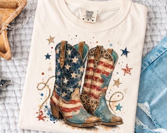 Bota vaquera patriótica PNG, diseño gráfico de acuarela pintado a mano, descarga digital
