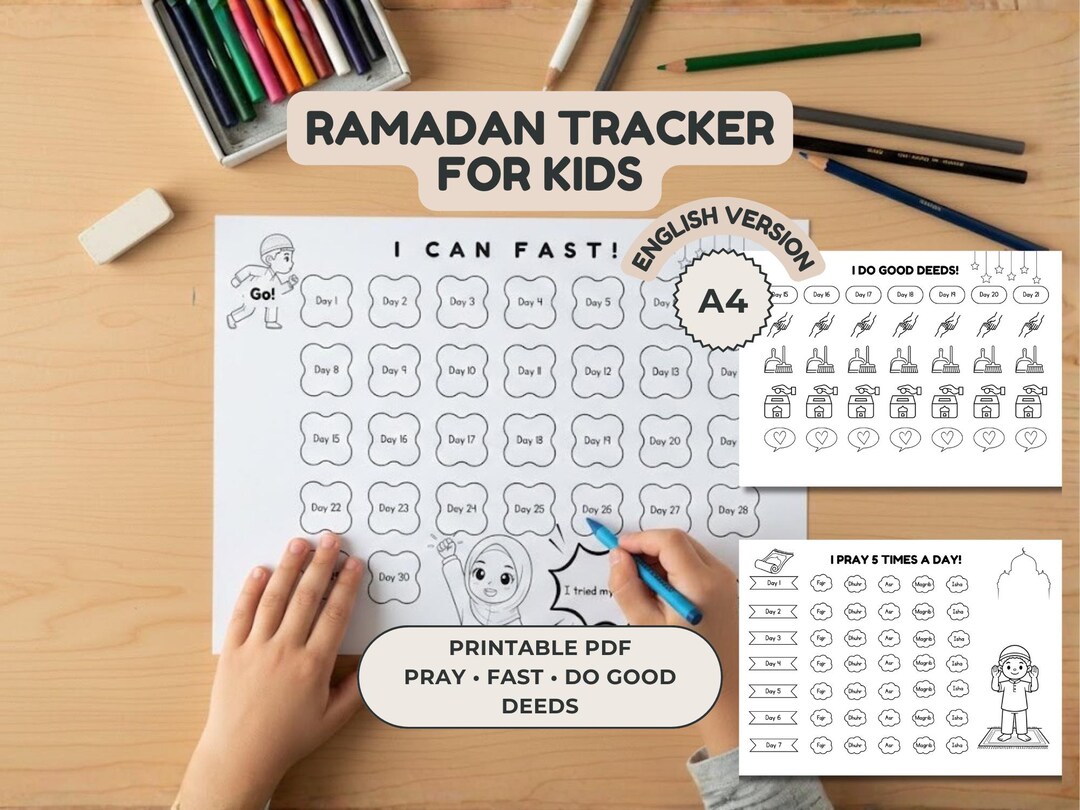 Kids Ramadan Tracker | Printable Islamic Activity Chart | Black & White ...