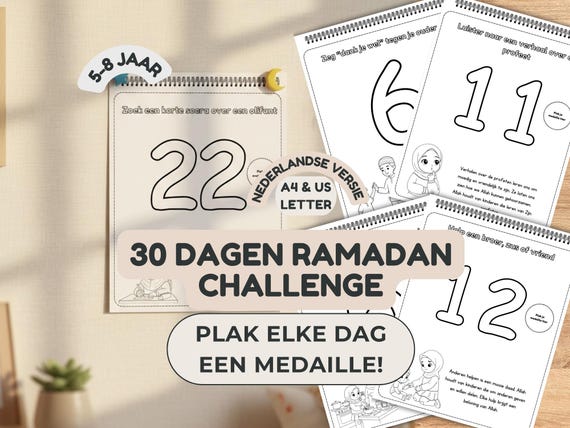 Ramadan Challenge Kalender voor Kinderen 5–8 jaar – Islamitische Activiteiten met Medailles (PDF Download)