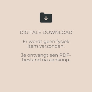 May include: A digital download graphic on a beige background. The text reads "DIGITALE DOWNLOAD" and further explains that no physical item will be shipped, and a PDF file will be received after purchase. A black folder icon with a downward arrow is at the top.