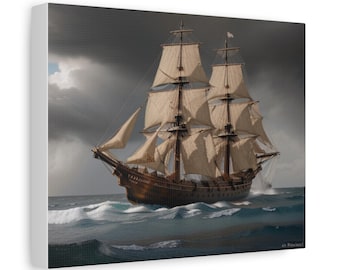 17th Century Sailing Ship Wall Art – Historic Wooden Frigate at Sea, Nautical Maritime Decor