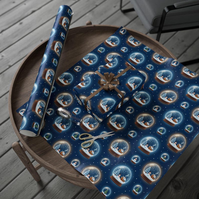 Snowman Snow Globe Pattern Wrapping Paper Holiday Winter Roll Etsy