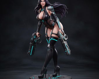 Cyberpunk Fighter Woman STL – Dual-Blaster Sci-Fi Heroine Figurine – 3D Print Futuristic Model for Collectors