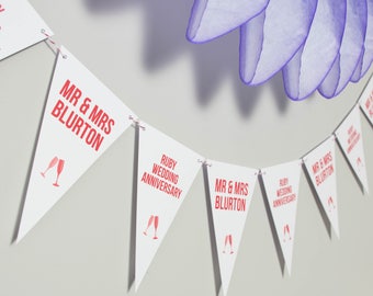 Ruby Wedding Anniversary Bunting // Party Decoration // 40th Wedding Anniversary Bunting // Wedding Anniversary // Anniversary Banner