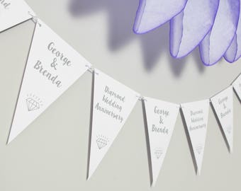 Diamond Wedding Anniversary Bunting // Party Decoration // 60th Wedding Anniversary Bunting // Wedding Anniversary // Anniversary Banner