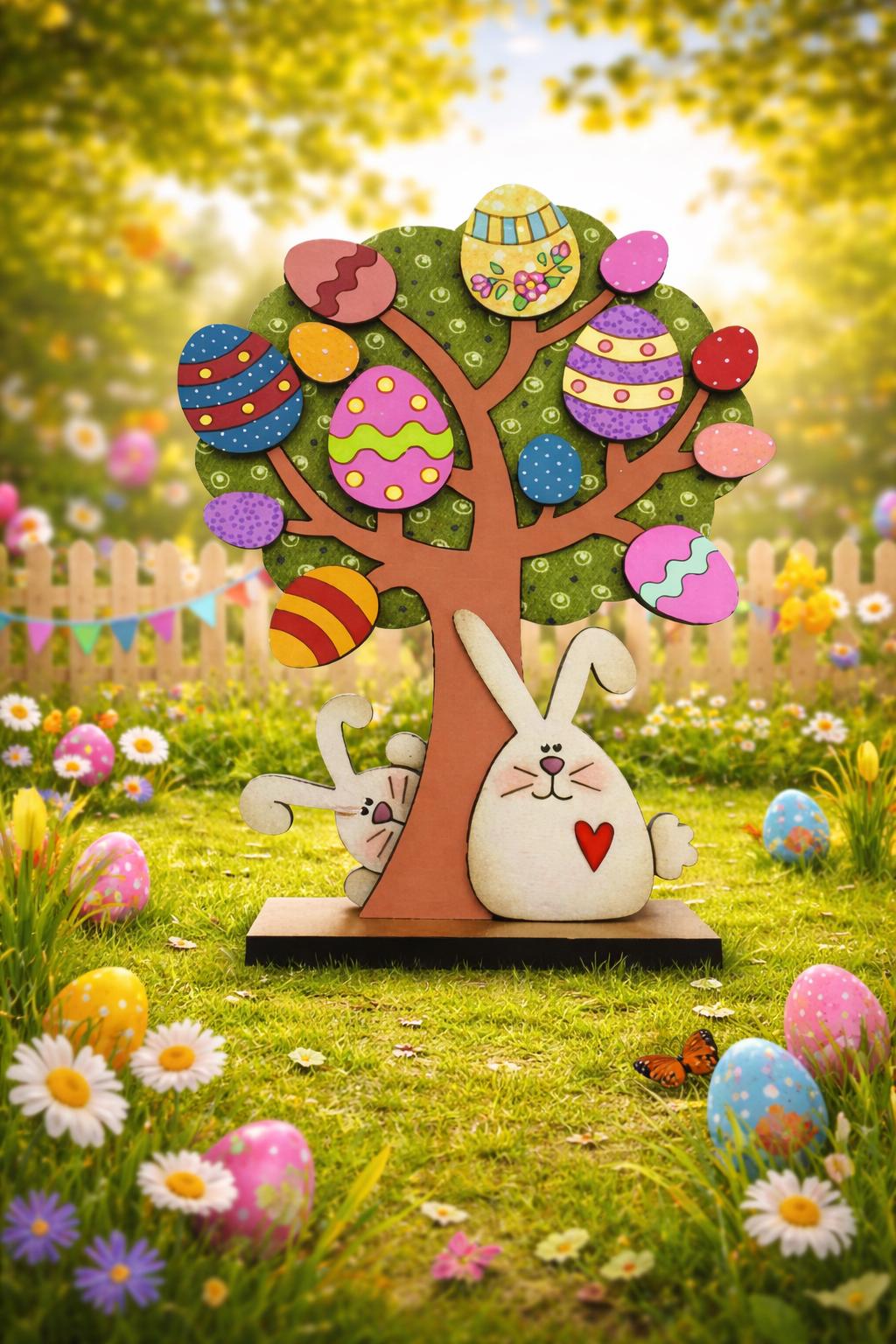 Laser Cut Easter Tree With Bunnies – Wooden Easter Decoration SVG | 4mm ...