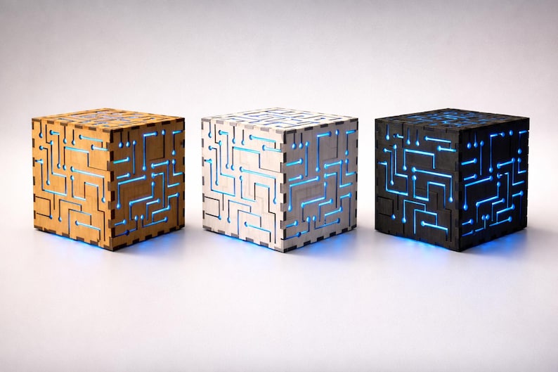 Lámpara de cubo de circuito de 3 mm SVG / Archivo de caja de luz cortado con láser / Diseño listo para Glowforge