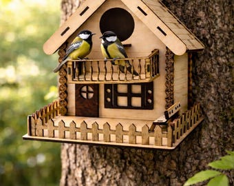 3D Birdhouse Laser Cut File | Miniature Wooden Model SVG (Digital Download)