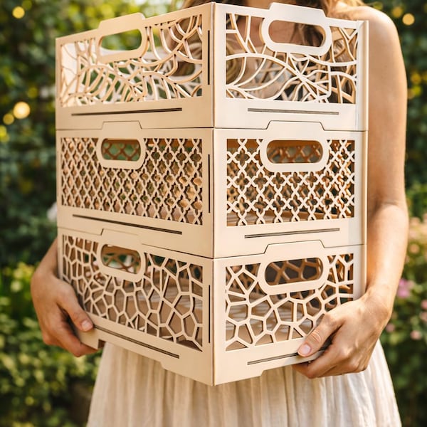 Laser Cut Stackable Crate SVG Templates – Wooden Storage Box Bundle