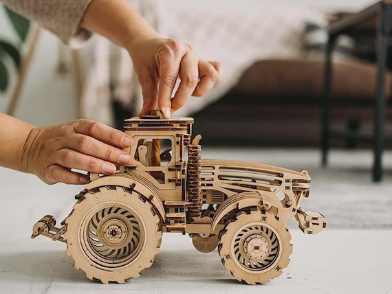 Laser Cut Wooden Mechanical Tractor SVG | Model Kit File | CNC & Glowforge Template
