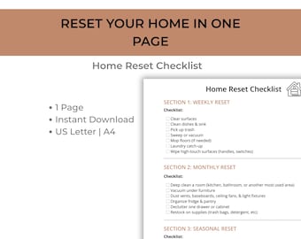 Home Reset Checklist | Weekly Monthly Seasonal Refresh | Apartment & Home Organization | Digital Download