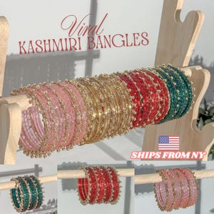 Kashmiri Glas Blangles Set med Ghungroo Kadas | Churiya Set skickas från New York USA