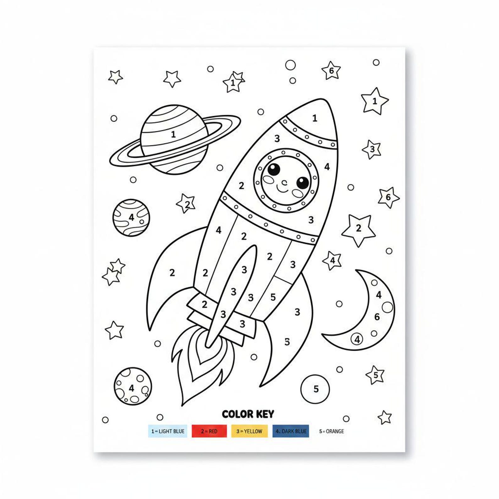 Rocket Color Learning Space Rocket Color by Number for Kids, Toddler Learning Activity ...