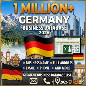 May include: Image promoting a Germany business database. The graphic features the German flag, a laptop displaying a directory, and text reading "1 MILLION+ GERMANY BUSINESS DATABASE 2026". Additional text highlights key data points.