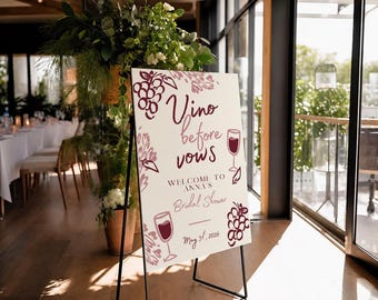 Invito per addio al nubilato a tema vino, modello modificabile con design Canva, cartello di benvenuto stampabile, pacchetto per festa di addio al nubilato in cantina, celebrazione in vigneto