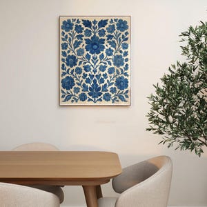 Blue Floral Printable Wall Art Folk Style Scandinavian Design Vintage Botanical Indigo Artwork Digital Download Cottage Decoration Nordic image 11