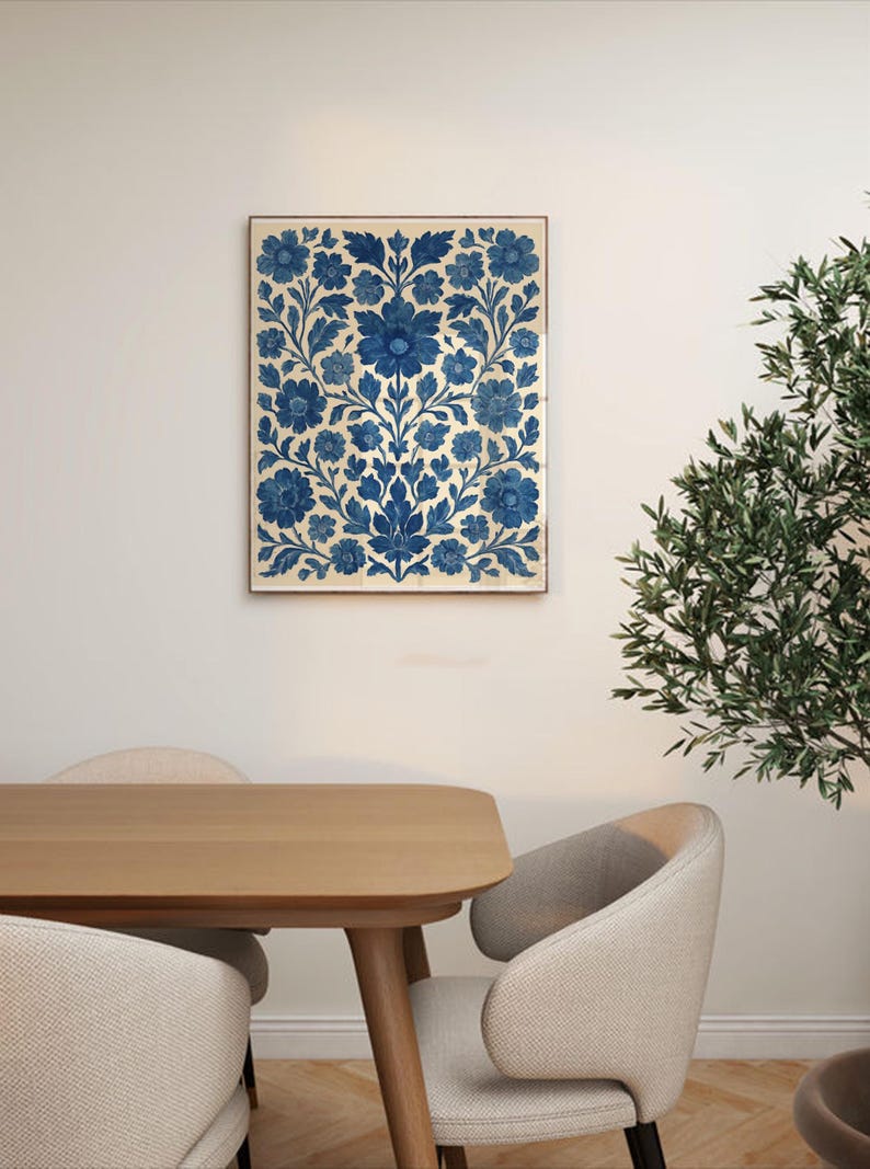 Blue Floral Printable Wall Art Folk Style Scandinavian Design Vintage Botanical Indigo Artwork Digital Download Cottage Decoration Nordic image 11