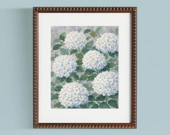 Stampa botanica di ortensia bianca / Decorazione murale da giardino in stile cottage (download digitale)