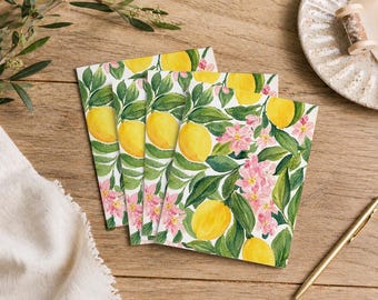 Conjunto de Cartões de Cumprimentos em Aquarela com Tema Floral de Flor de Limão - Presente para o Dia das Mães com Tema Cítrico e Botânico