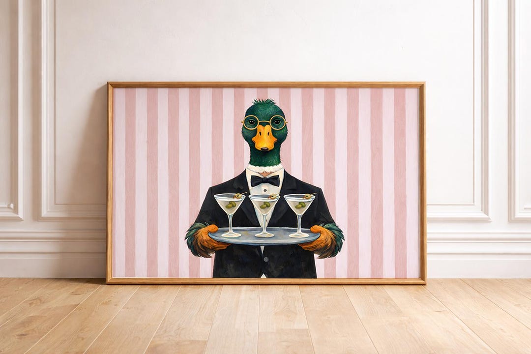 Mallard Duck Butler Martini Art Print, Whimsical Cocktail Wall Art ...
