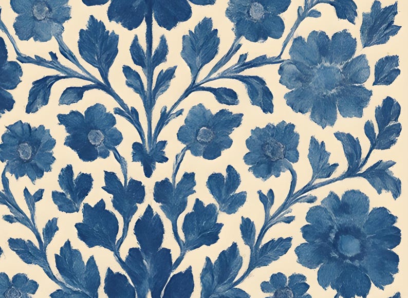 Blue Floral Printable Wall Art Folk Style Scandinavian Design Vintage Botanical Indigo Artwork Digital Download Cottage Decoration Nordic image 13