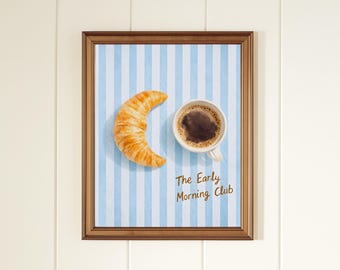 Stampa di cucina con caffè e croissant / Arte moderna da caffè (download digitale)