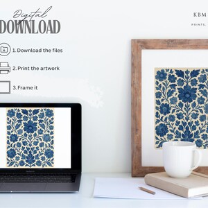 Blue Floral Printable Wall Art Folk Style Scandinavian Design Vintage Botanical Indigo Artwork Digital Download Cottage Decoration Nordic image 14