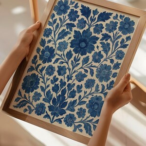 Blue Floral Printable Wall Art Folk Style Scandinavian Design Vintage Botanical Indigo Artwork Digital Download Cottage Decoration Nordic image 10
