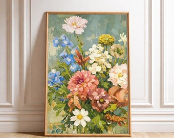 Stampabile da parete con fiori di campo pastello, download di bouquet floreali astratti, stampa Cottagecore, arte da giardino soft, download digitale floreale