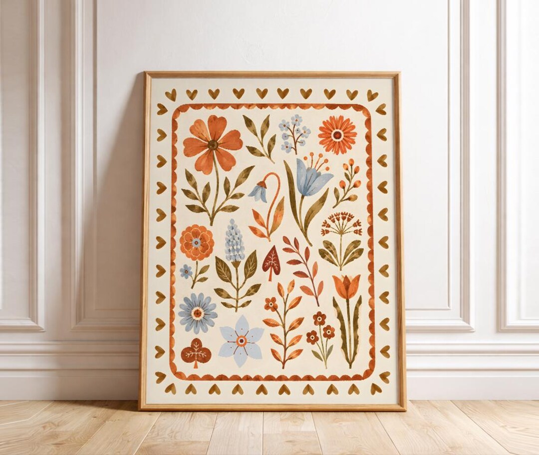 Folk Floral Wall Art Printable, Colorful Botanical Art Print ...