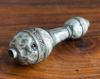 Duży, zabytkowy, etniczny wisiorek amulet, długi, plemienny, rurkowy koralik turkomański, materiały jubilerskie, etniczny, metalowy koralik, nomad, DIY, plemienny wisiorek fusion