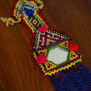 Beaded Kuchi Pendant with Mirror Beaded Tribal Tassel Tribal Fusion Jewelry Tribal Headpiece Afghani Pendant Beaded Ethnic Nomad Wall Decor