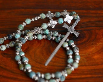 Naszyjnik z turkusowym mieczem, średniowieczny amulet, biżuteria ochronna
