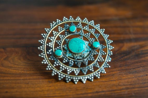 Vintage Kuchi Double Finger Ring: Tribal Green St… - image 3